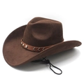 Vintage dark brown suede western cowboy hat with leather studded band and wind string - M (56-58cm) / Brown