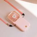 Portable pink mini fan and power bank with hanging lanyard and LED battery indicators - Foldable Stand Pink