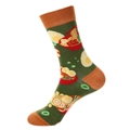 Olivgrüne Crew-Socken mit kreativer Ramen-Nudeln-Stickerei und roter Kontrast-Ferse - 1141-Ramen