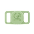 Detail of light green silicone AirTag pet collar case with dog bone relief pattern - Teal