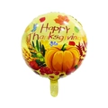 Palloncino rotondo Happy Thanksgiving giallo con stampe di zucca e foglie d'acero autunnali - Zucca rotonda da 18 pollici