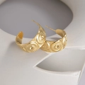 Pendientes minimalistas de aro en C dorados con diseño de sol en relieve chic - E587-Estilo Rayos de Sol