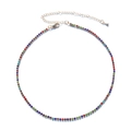 Detail view of the rainbow crystal necklace with gold lobster clasp and adjustable chain link - Multicolor Rhinestone (Gold Plated)