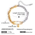 Tweekleurige 18K roestvrijstalen paperclip ketting met gouden hart en kristal charm - Tweekleurige Veiligheidsspeld Hart Armband (JDB0305040-PS)