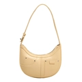 Sac sous le bras beige en cuir grainé avec rivets vintage et double poche frontale - Jaune