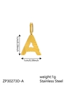 Macro shot of gold-plated letter A pendant with 1cm size measurements and steel material - Letter-A / Steel