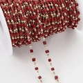 Bohemian copper chain with dark red square beads and golden spacers on a white spool - Red KC Gold (Square Beads)