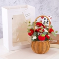 Handmade crochet apple flower bouquet in a woven basket with a gift carry bag - Apple / Single Bouquet