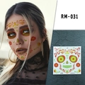 Waterproof Halloween Day of the Dead skull and floral face tattoo sticker RM-031 style - Day of the Dead Colorful Floral(RM-031)