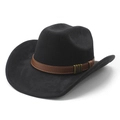 Cappello da cowboy western classico in finta pelle scamosciata nera con fascia in cuoio - M (56-58cm) / Nero Pelle Scamosciata