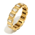 Gold plated stainless steel ring with rectangular zircon stone on white background - US 6 / Gold