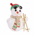 Cute snowman brooch with red hat and sunglasses on golden skis for Christmas decor - YNCP1696 Skiing Snowman