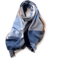 Soft plaid scarf in blue and beige tones with fringe detail on white background - 180cm / Navy Blue