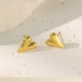 French style gold heart stud earrings with natural stone on white stone background - Heart Stud Earrings / Gold