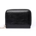 Compact black oil wax leather accordion card holder wallet with a gold zipper closure - Oil Wax Leather Black