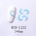 Detailed view of light blue moon-shaped resin nail charms with 7x8mm size label - Blue Moon Style (L232)