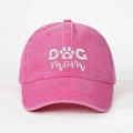 Vintage rose pink washed cotton baseball cap with white Dog Mom heart embroidery - Rose Red