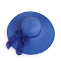 Elegant royal blue wide brim straw sun hat with matching chiffon bow decoration - M (56-58cm) / Sapphire Blue