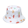 White bucket hat featuring colorful cartoon mushroom prints and reinforced brim stitching - White Multicolor Cartoon Mushroom (A)