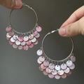 Orecchini a cerchio in argento con pendenti in madreperla rosa dal design boho - 28# Stile Disco in Conchiglia Rosa Cerchio Argento