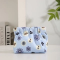 Light blue floral drawstring pouch with purple flowers and bee print for cosmetics - Drawstring Style / Blue Bee