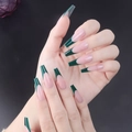 Faux ongles ballerine longs style français bicolore vert foncé et rose nude effet bloc - Type à Colle / Vert Foncé French (CBLFS-08)