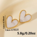 Detail of 304 stainless steel heart stud earrings with size and weight measurements - Gold Border White Heart