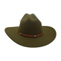Dark green western cowboy felt hat with a vintage leather band and star metal studs - One Size / Army Green
