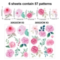 Set of 57 pink floral wall stickers with watercolor rose patterns and detailed sizes - Watercolor Flowers / 6 Sheets Watercolor Flower Wall Stickers
