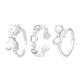 Dreiteiliges silbernes verstellbares Ringset mit rosa Herzsteinen und Glitzerschleifen - 3-teiliges Set / Silber / Weißer Zirkonia
