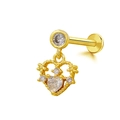 Golden heart-shaped labret stud with sparkling zircon inlay for lip and ear piercings - Gold Hollow Heart Dangle (24051003-12)
