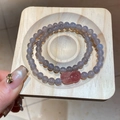 Detail of grey agate beads and pink strawberry quartz Pixiu charm on double-layer bracelet - Grey Purple Agate (With Gift Box)