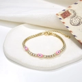 Bracciale tennis dorato con ciondoli occhio di Allah rosa e zirconi brillanti - Malocchio Rosa (221116G-A-1)