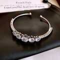 Silver titanium steel open bangle with five central crystals and side pavé detailing - Style 22 / Silver