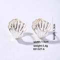 Minimalist silver shell-shaped stud earrings in polished stainless steel finish - Silver-Radial Shell