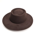 Top view of flat brim fedora wool felt hat in dark brown with minimalist vintage style - 57cm / Coffee