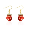 Christmas red glove earrings with golden snowflakes and white crystal accents - Zircon Red Glove