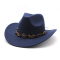 Ethnic western cowboy hat in navy blue felt with beaded band and metallic detail - M (56-58cm) / Navy Blue