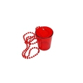 Macro detail of red translucent plastic party shot glass with matching beaded neck chain - Transparent Red