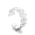 Bague ajustable feuille d'olivier en acier titane argenté avec finition polie vintage - Motif de Feuille d'Argent (KR105271--KFC)