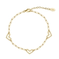 Polished S925 sterling silver paperclip chain bracelet with hollow heart charms - Gold Paperclip Heart Bracelet / 2.5*5.6mm