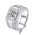 Men's silver ring featuring a brilliant round-cut moissanite stone and pave accents - White Diamond [white Copper Plated With White Gold] Ljz-47 / Adjustable Open
