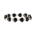 Artistic ceramic beaded bracelet with dark marbled texture and small white accent pearls - Imitation Pearl + Blue Coffee Shell