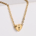 18k gold plated solid heart necklace with engraved letter T on delicate chain - Letter T