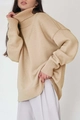Jersey clásico de cuello alto en punto color albaricoque con puños acanalados mujer - S / Caqui