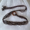 Handmade bohemian dark brown braided waist belt with wooden ring and ethnic tassel beads - Dark Brown Woven Wood Ring Tassel Belt (X568)