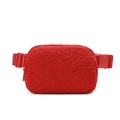 Fleece waist bag in vibrant red teddy fabric with adjustable strap for outdoor sports - Red