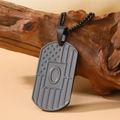 Men's dark gray stainless steel dog tag necklace with American flag design and black chain - Letter O Necklace