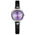 Gedi minimalist women's watch with purple oval dial and black leather strap - Silver Case Purple Dial Black Strap