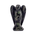 Green spotted jade angel sculpture carving with polished finish on white background - Sparrow Stone